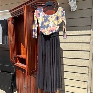 Floral Long Sleeve Dress with Black Skirt